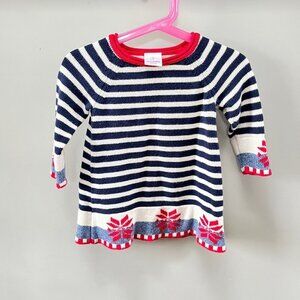 Hanna Andersson Blue Striped Knit Dress with Red Snowflakes- Size 70 (6-12 month